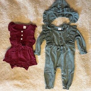 NWT Baby Ruffle Jumpsuit with Hat & short romper 3 piece, 3-6 months
